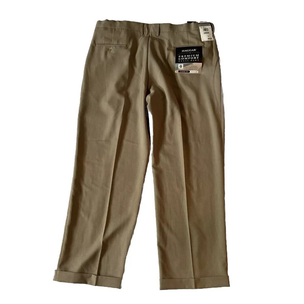 Haggar Mens Classic Fit Pleated Premium Comfort Khaki Dress Pants 40W X 29L Stre